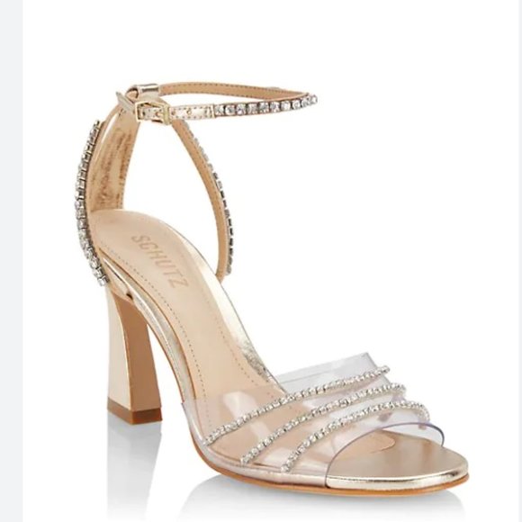 SCHUTZ Clear Embellished Heel Dress Sandals (New with defects) - Picture 5 of 16